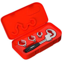 5-Piece Adjustable Wrench Set, Aluminium Alloy Large Opening Spanner for Bathroom Plumbing, with 3 Replaceable Heads Storage Box