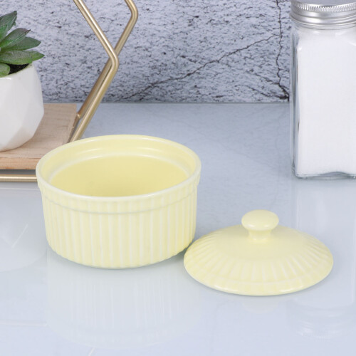 Sturdy Yellow Ceramic Pudding Bowl for Home Baking and Soup Use 2