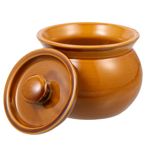 3Pcs Orange Ceramic Stew Pots with Lids Durable Kitchen Soup Pots 2