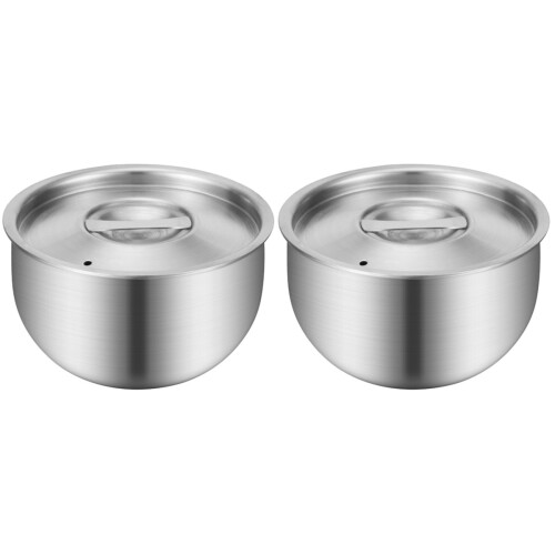 2Pcs Stainless Steel Soup Bowls with Lid Silver Durable Kitchenware 2