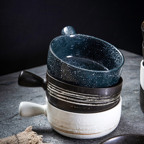 1Pc Black Ceramic Bowl with Handle for Baking Cooking Milk Pot 2