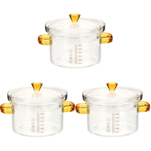 3Pcs Clear Glass Stew Bowls with Cover Safe Kitchen Tableware Set 1