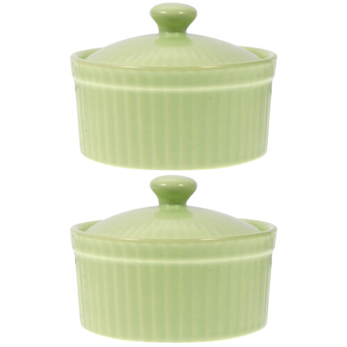2Pcs Safe Ceramic Pudding and Soufflé Bowls Light Green for Baking 2
