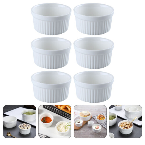6Pcs Microwave Safe White Ceramic Soufflé and Dessert Baking Bowls 2