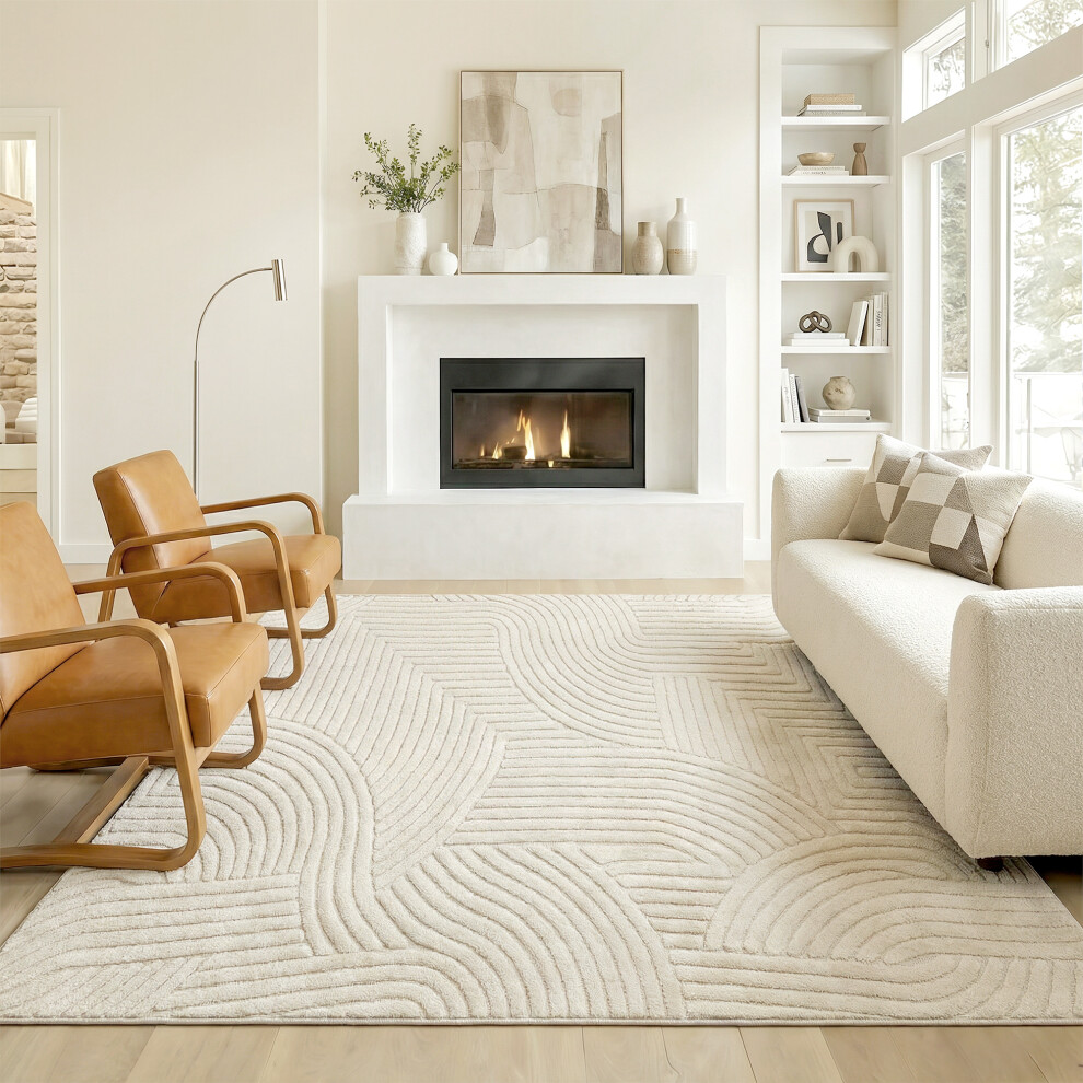 HOMCOM Modern Geometric Rug Thick Plush Non-Slip 200 x 140 cm, Cream | For Bedroom, Living Room, Office - Image 4