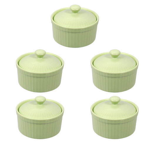 2Pcs Bright Green Ceramic Soufflé Baking Bowls Easy-Clean Dessert Cups 1