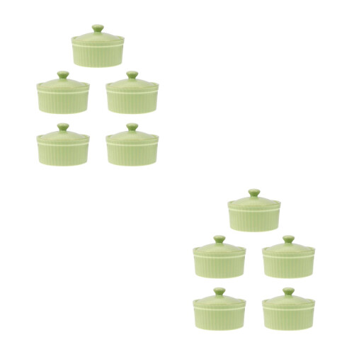 2Pcs Bright Green Ceramic Soufflé Baking Bowls Easy-Clean Dessert Cups 2