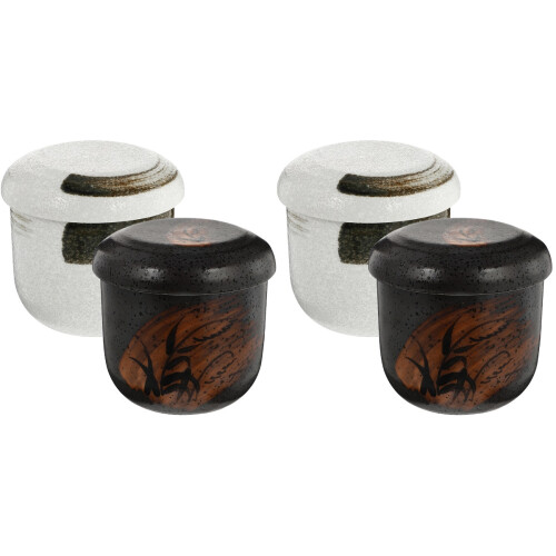 4Pcs Ceramic Soup Bowls with Lids Assorted Colors Kitchen Stew Pot 2