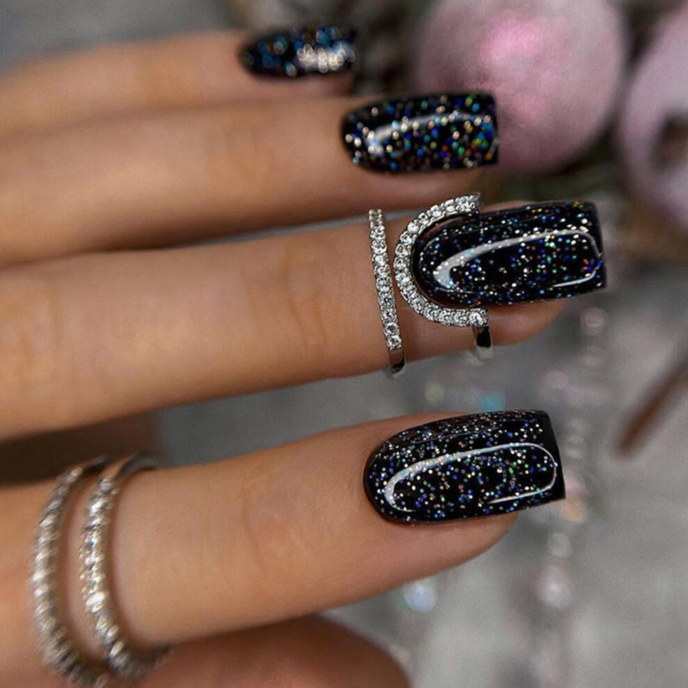 Dachuang Beauty (Shein Style) Night Sky Printed False Nails, Unbreakable & Stylish