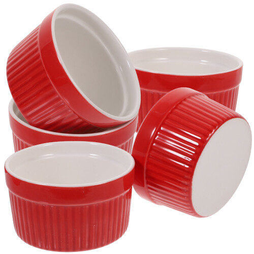 5 Pezzi Ciotola In Ceramica Con Manico In Vimini Rosso 2