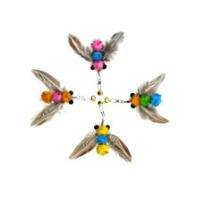 (Three balls Color Random) 10PCS Realistic Insect Feather Cat Toy Heads