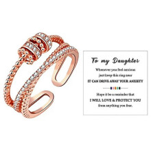 (Rose Gold) To My Daughter Fidget Anxiety Ring For Women Teens Adjustable Spinner Bead Stress Relieveing Rings
