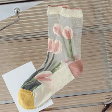 (Big Pink Flower) Floral Summer Socks - Silky Thin & Breathable