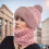 (Pink) Winter Plush Hat with Neck Warmer - Warm Gift 1