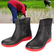 Scarpe da pioggia impermeabili da uomo, alti fino al polpaccio, antiscivolo, nero e rosso, misura 38