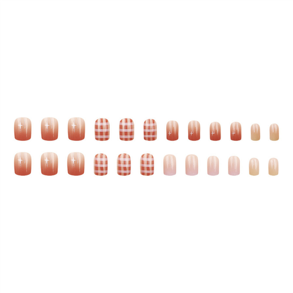 Dcph-Clothing 24Pcs Gradient Plaid Fake Nails - Short & Colorful