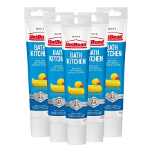 Unibond Silicone Sealant Anti-Mould & Waterproof for Kitchen & Bathroom, 50ml 5 Pack