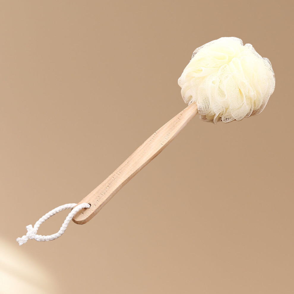 Long Handle Body Scrubber Bath Brush White, Nylon & Wood, 80g