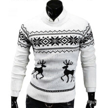 (2XL,White)Men Christmas Jumper Sweater Pullover Tops