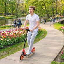 HOMCOM Folding Kick Scooter for 14+ w/ Adjustable Height, Red