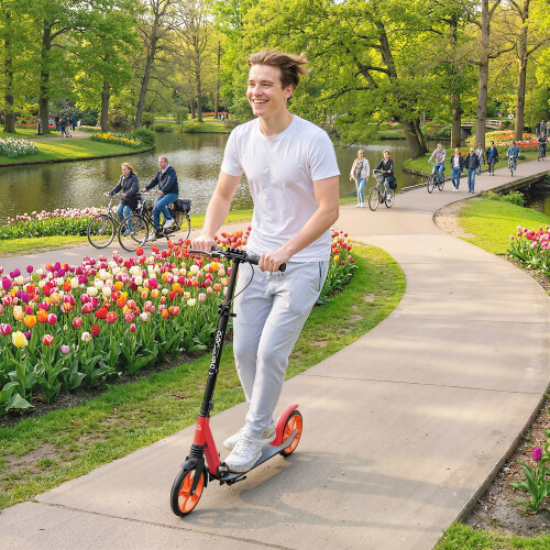 Homcom HOMCOM Folding Kick Scooter for 14+ w/ Adjustable Height, Red