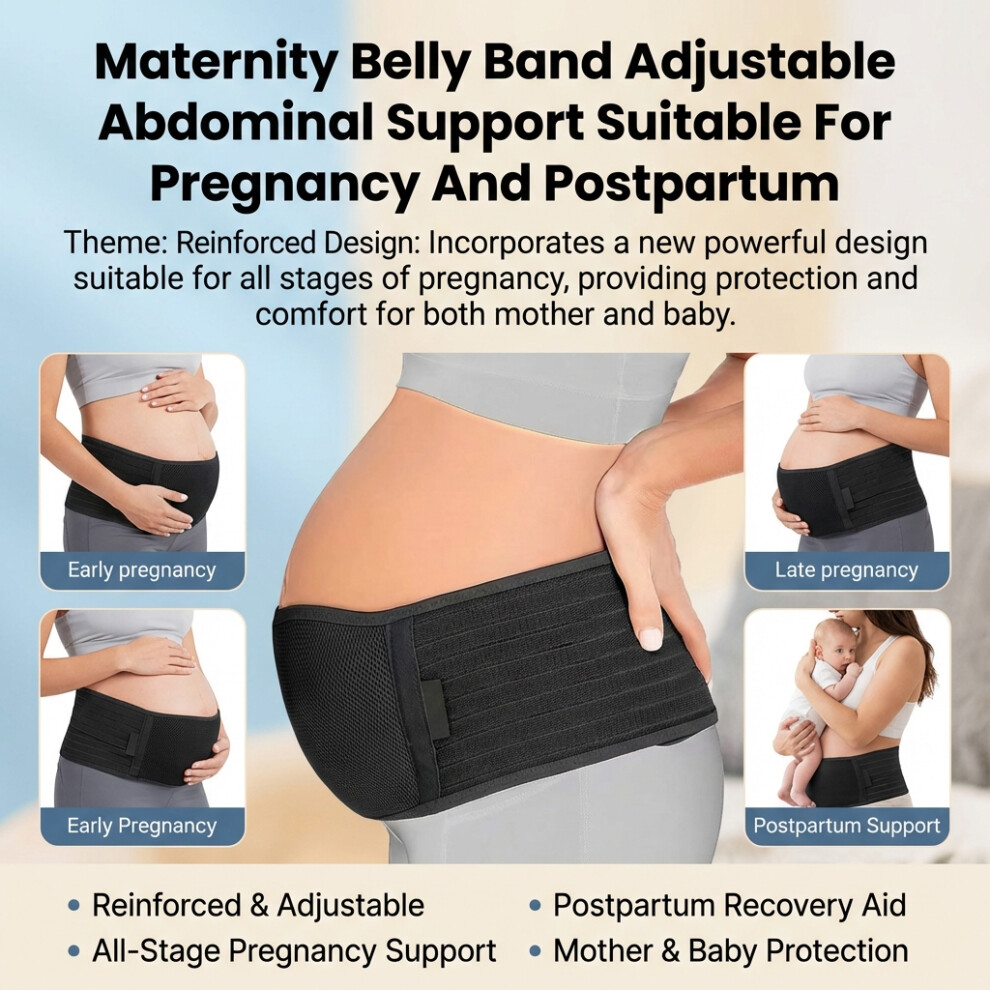 Creation-3C (Black, One Size) Pregnancy Belly Band - Adjustable Postpartum Support