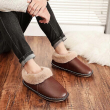 (SIZE 27 MEN,COFFEE)Genuine Leather Boots Women's Cozy Memory Foam Suede Slippers Fuzzy Plush Fleece Lined Slip On Indoor Outdoor House Shoes
