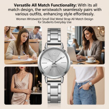 (Silver) Women\'s Metal Strap Watch - Small Dial, All-Match Design