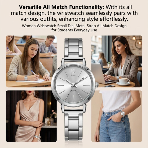 (Silver) Women\'s Metal Strap Watch - Small Dial, All-Match Design