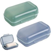 Plastic Soap Box, 2-Piece Set, Double-Sealed with Drainage Compartment for Travel, Camping, Home Storage - Blue and Green