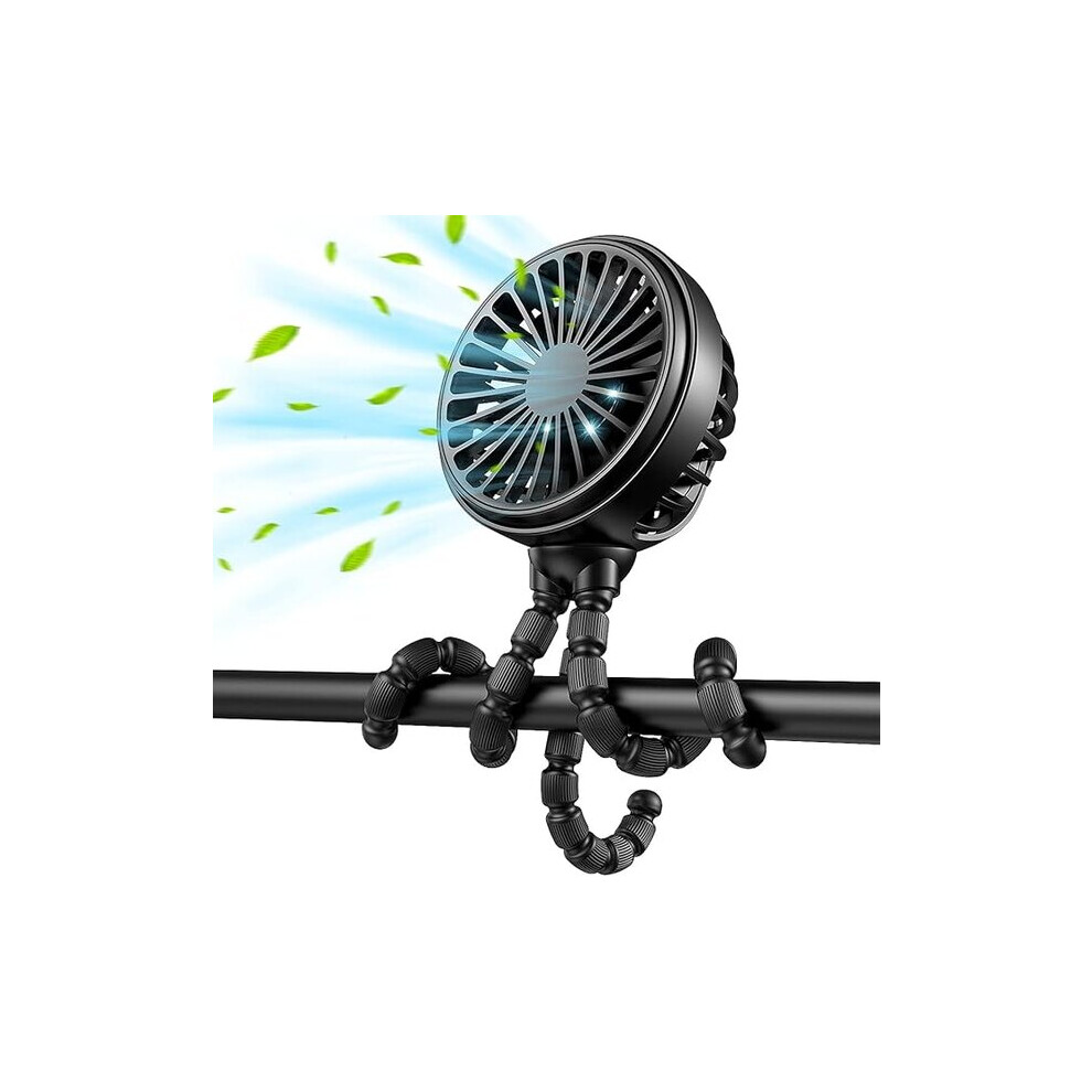 Baby Stroller Fan, Portable Rechargeable 3-Speed with Flexible Tripod, 360 Rotation Quiet Cooling for Pram and Home Use