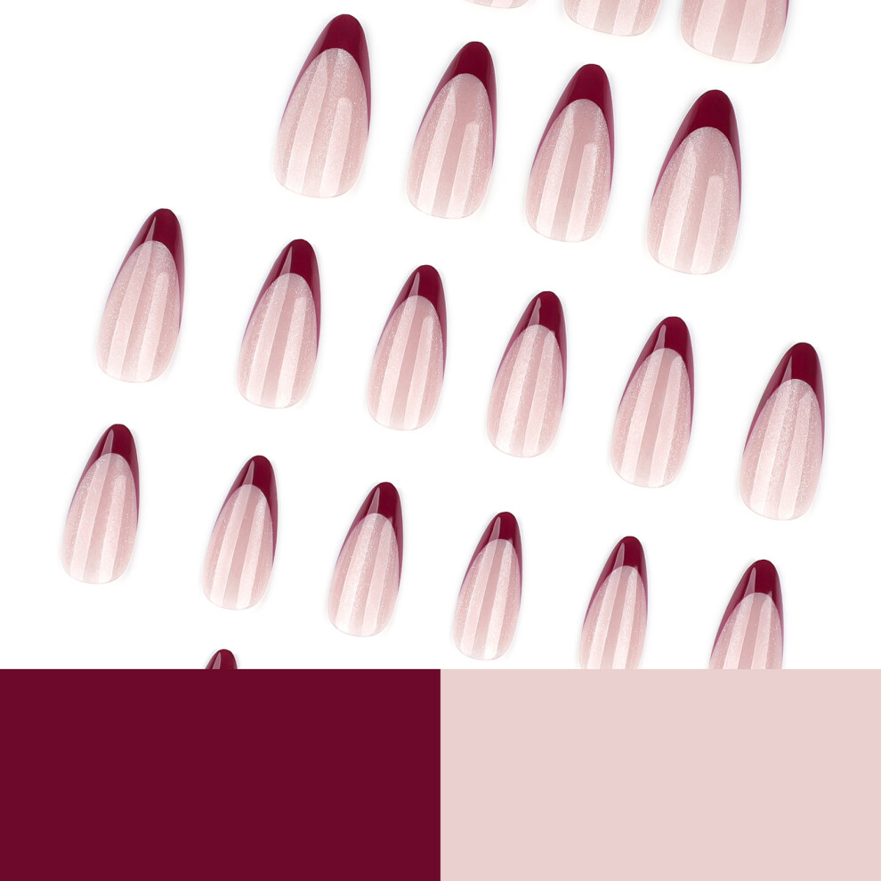 Dachuang Beauty Red French Almond False Nails 24Pcs Abs Durable