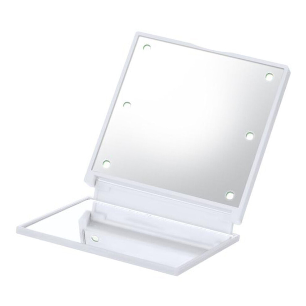 Mini LED Folding Makeup Mirror with 6 LEDs, 7cm, Black, White, Pink