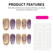 (XS) 10 Ongles Faux Chat Or Fleurs