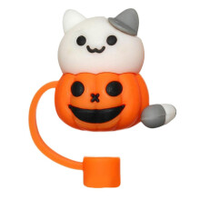 (Orange pumpkin cat) Halloween Silicone Straw Covers for 30&40 Oz Tumblers