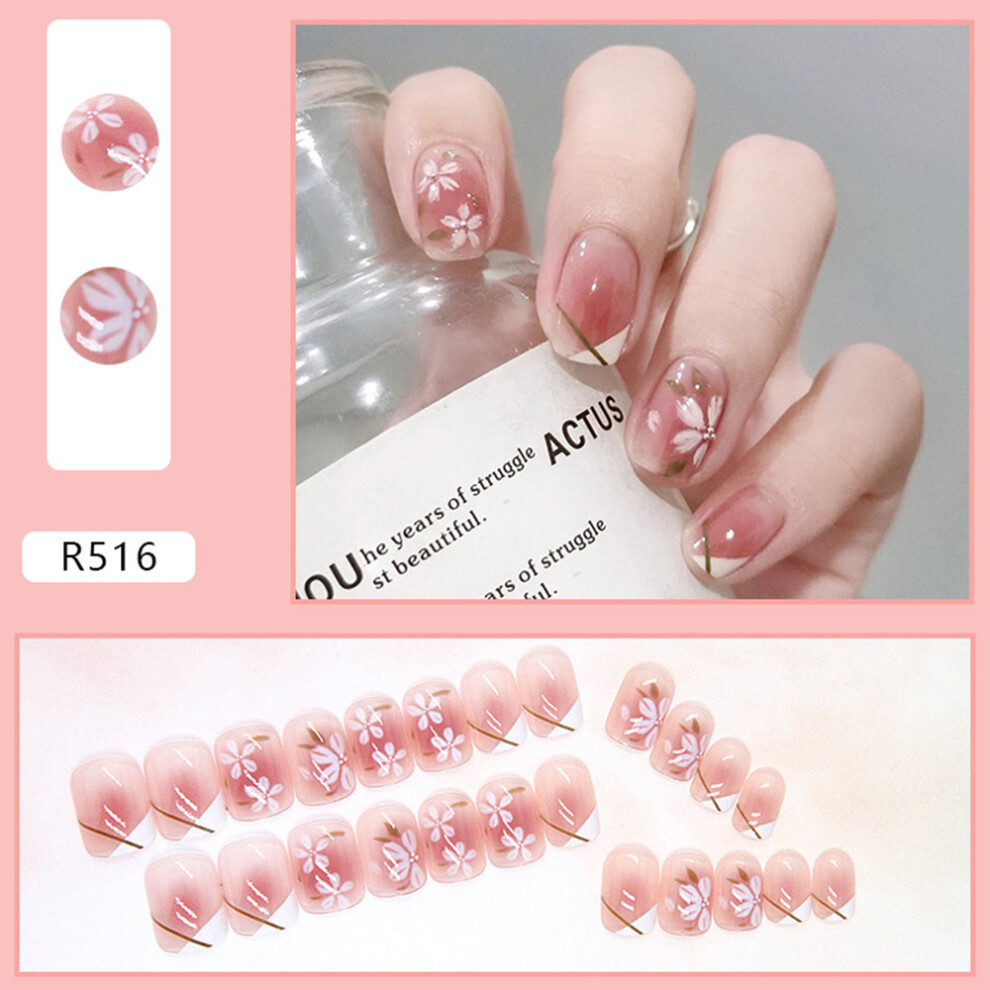 Dachuang Beauty (Jelly Glue Model) 24Pcs Pink Fake Nails Short Camellia
