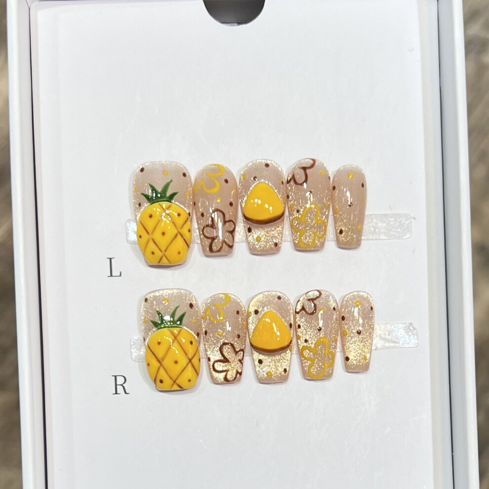 Penghui-Toys (L) 10Pcs Yellow Flash Cat Eye Fake Nails - Durable Design