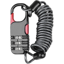 Candado de combinación con código reiniciable y cable de acero para bicicletas, motocicletas, patinetes, cascos y equipamiento deportivo.