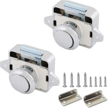Meubelslot 15-18 mm, set van 2 stuks met gat van 26 mm, ABS metalen uitvoering met drukknop voor lades en kasten.