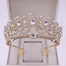 (KC Gold) Crystal Bridal Crown for Weddings & Parties