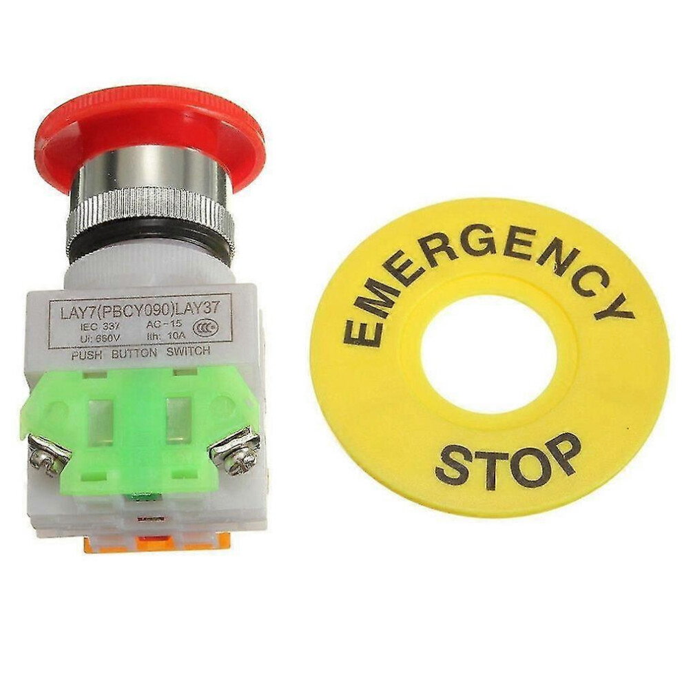 Emergency Stop Button Switch, Mushroom Head, 22Mm Mounting Hole, 10A 660V, Self-Locking, 1No+1Nc Contacts 6901508286344