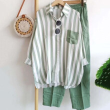 (Green, 3XL) Women\'s Striped Suit Set for Office & Travel