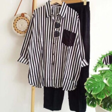 (Black, 2XL) Women\'s Striped Suit Set for Office & Travel