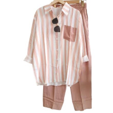 (Pink, 4XL) Women\'s Striped Suit Set for Office & Travel