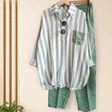 (Green, 2XL) Women\'s Striped Suit Set for Office & Travel