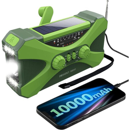 Πορτοακίβα 10000mAh Ραδιόφωνο NOAA Φωτισμός LED Φόρτιση Ηλιακή-Mηχανική SOS