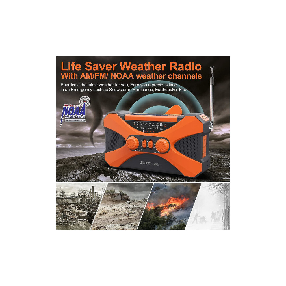 Emergency Radio With 10000Mah Power Bank, Hand Crank Solar Charger, Am/Fm/Noaa Weather Alert For Outdoor Survival 6901508325708