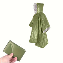 Poncho desechable, impermeable y plegable para uso en emergencias al aire libre.