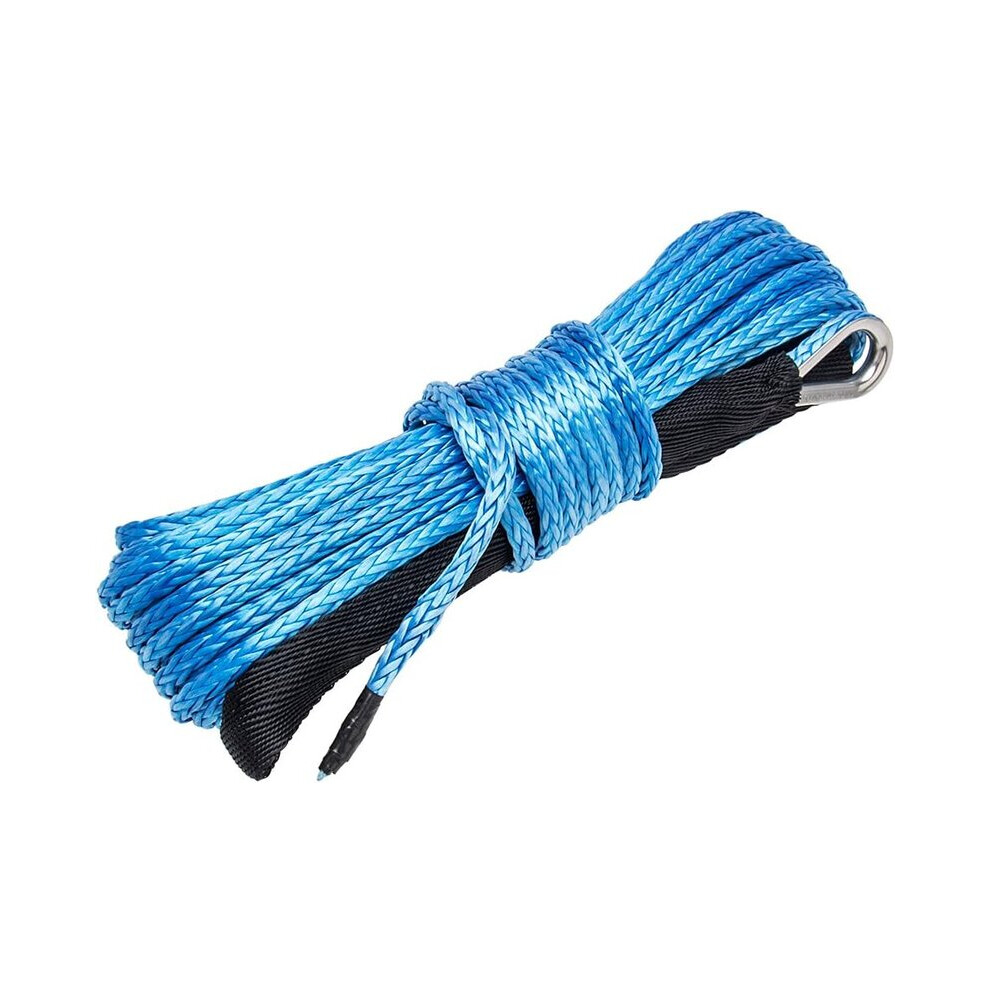 Synthetic Winch Rope 15M X 6Mm, 10000 Lbs Breaking Strength, Uv Resistant Fibre Rope For 4X4 Vehicle Towing Recovery Blue 6901508324084