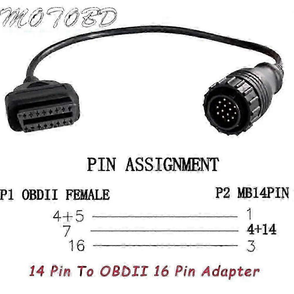 Obd2 Diagnostic Cable Adapter Compatible With Mercedes-Benz Sprinter, 14-Pin To 16-Pin Connector 6901508308992